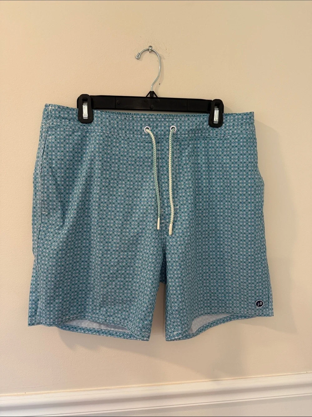 johnnie-O Teal Geo-Print Swim Shorts with Drawstring
